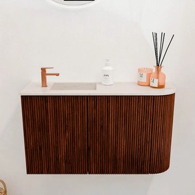 Mondiaz Joya DLux 70cm toiletmeubel ronding rechts ruby met wastafel faye links 1 kraangat meli