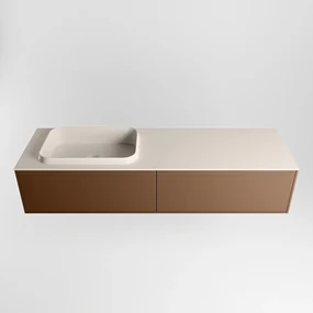 Mondiaz Erin 150cm badmeubel Rust met 2 lades en beige wastafel links zonder kraangaten