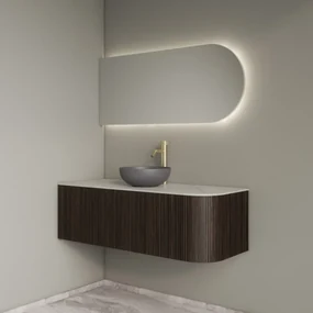 Gliss Design Alluro badmeubel ribbelfront met ronding rechts 120cm ebony en wit marmer toppaneel