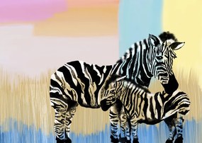 Ilustratie Mama Zebra and baby, Art by the Ocean