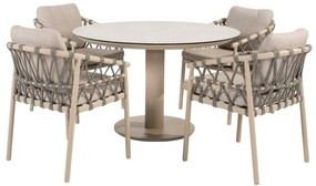 Taste by 4 Seasons Piacenza tuinset latte met Sarah tafel met geprint keramisch blad Ø 120 cm SALE Tuinset beige weerbestendig