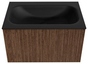 Mondiaz Kurve 70cm badmeubel walnut met 1 lade en wastafel big small midden 1 kraangat urban