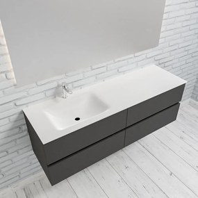 Zaro Valencia Solid Surface badmeubel 150cm mat antraciet 1 kraangat spoelbak links 4 lades