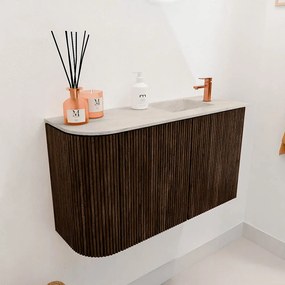 Mondiaz Joya DLux 70cm toiletmeubel ronding links walnut met wastafel faye rechts 1 kraangat ostra