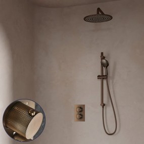 Saniclear Antique Curved inbouw regendouche met 20cm hoofddouche, muurarm, 2 standen handdouche en glijstang verouderd messing