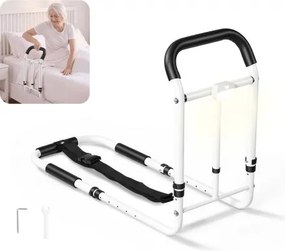 VEVOR bedhek voor senioren, L-vormig sta-hulpmiddel, draagvermogen 90,7 kg, bedhek voor diverse bedmaten, koolstofstalen buizen, in hoogte verstelbaar van 550-668 mm, met LED-verlichting en veiligheidsriem.