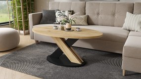 Mazzoni LOXA Craft Eiken Goud / Zwart - OVALE SALONTAFEL 120x65 cm