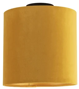 Stoffen Plafondlamp met velours kap oker met goud 25 cm - Combi zwart Landelijk / Rustiek E27 rond Binnenverlichting Lamp