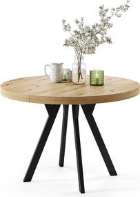 EXPANSO Eik Artisan/zwarte poten - GROTE RONDE TAFEL Ø110 UITBREIDBAAR TOT 310 cm met Y-POTEN LOFT/INDUSTRIAL