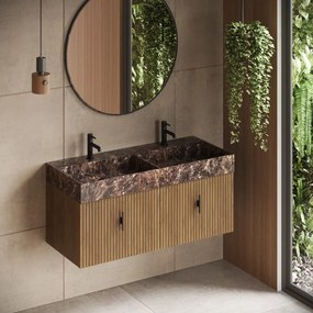 Muebles Zahora badmeubel ribbelfront 120cm eiken met Dark Emperador wastafel met kraangaten