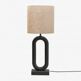 Tiberia Mangohouten Tafellamp Gewoon Zwart & Licht Zandbruin Ø30 Cm - ↑30 Cm Arlina - Sklum