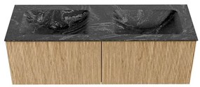 Mondiaz Kurve-dlux 130cm badmeubel oak met 2 lades en wastafel leaf dubbel zonder kraangat lava