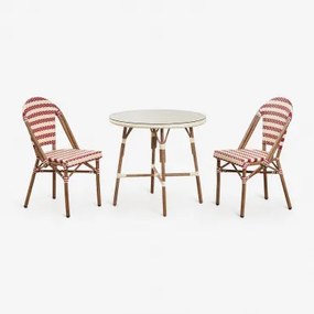 Brielle Bistro Ronde Tafelset (80 Cm Diameter) En Twee Stapelbare Aluminium Tuinstoelen Rood – Bordeaux - Beige – Crème - Sklum