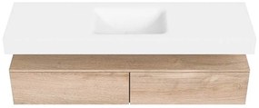 Zaro Alan badmeubel 160cm washed oak 2 lades met vrijhangende wastafel cloud midden 1 kraangat talc