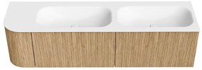 Mondiaz Kurve 165cm badmeubel ronding links oak met 2 lades en 1 deur en wastafel big small dubbel/rechts zonder kraangat