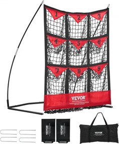 VEVOR Pitching Net Pitching Target met 9 genummerde vakken, honkbal- en softbal-pitching target van polyester, pitchernet voor jongeren en volwassenen, draagbaar, snel te monteren ontwerp, rood