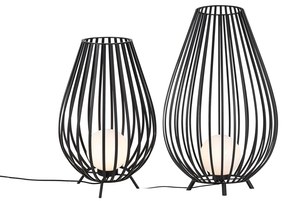 Set van vloerlampen zwart met opaal 110 cm en 70 cm IP44 - Angela