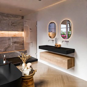 Zaro Alan badmeubel 140cm washed oak 1 lade met vrijhangende wastafel cloud dubbel zonder kraangat urban