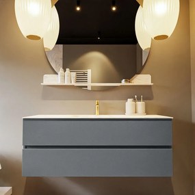 Mondiaz Vica DLux badmeubel 130cm plata 2 lades met wastafel ostra midden 1 kraangat