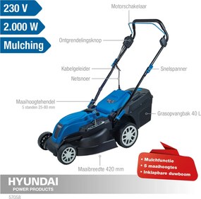 Hyundai Elektrische Grasmaaier 42CM &amp; 2000W
