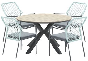 Garden Impressions Ross tuinset 5-delig zacht groen - Tulli tuintafel Ø122x75 cm light teak look