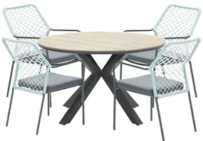 Garden Impressions Ross tuinset 5-delig zacht groen - Tulli tuintafel Ø122x75 cm light teak look