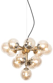 Hanglamp brons met amber glas 13-lichts - Bianca Art Deco G9 rond Binnenverlichting Lamp