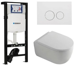 QeramiQ Dely Swirl Toiletset - 36.3x51.7cm - diepspoel - rimless - Geberit UP320 plieger inbouwreservoir - 35mm zitting - mat witte metalen bedieningsplaat - ronde knoppen - wit mat SW1381697/SW706190/SW1000767/SW1026257