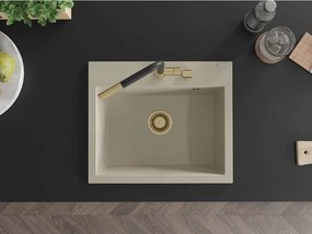 Mexen Oscar granitische spoelbak 1-komerig 580 x 490 mm, beige, gouden sifon - 6519581000-69-G