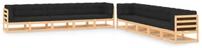 vidaXL 10-delige Loungeset met antracietkleurige kussens grenenhout
