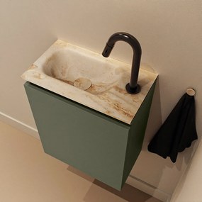 Mondiaz Ture DLux toiletmeubel 40cm army met wastafel frappe links met kraangat