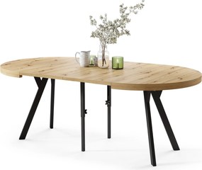 EXPANSO Eik Artisan/zwarte poten - GROTE RONDE TAFEL Ø110 UITBREIDBAAR TOT 310 cm met Y-POTEN LOFT/INDUSTRIAL