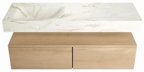 Mondiaz Alan DLux badmeubel 130cm washed oak 2 lades met wastafel frappe links 1 kraangat