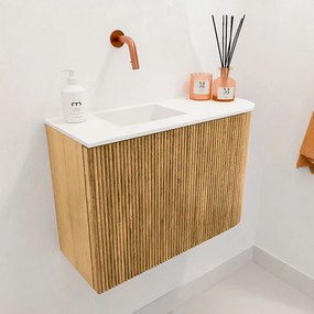 Mondiaz Joya 60cm toiletmeubel ronding rechts oak met wastafel faye links zonder kraangat talc