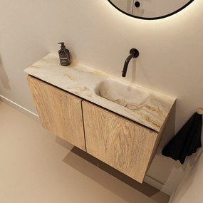 Mondiaz Ture DLux toiletmeubel 80cm washed oak met wastafel frappe rechts zonder kraangat