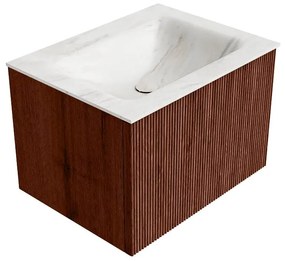 Mondiaz Kurve-dlux 60cm badmeubel ruby met 1 lade en wastafel cloud midden zonder kraangat ostra