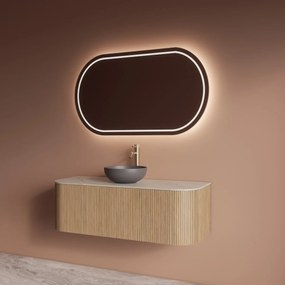 Gliss Design Alluro badmeubel ribbelfront met ronding links/rechts 120cm mist en wit marmer toppaneel