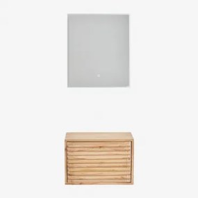 Deleyna Wandgemonteerde Houten Badkamermeubelset Natuurlijk Hout & Without Sink & Rechthoekige Led En Anticondens 60x70 Cm Tamsin & Zonder Kraan -
