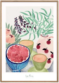 Ingelijste digitale print Still Life With Tea And Grapes