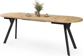 Mazzoni ALMO Artisan Eiken / zwarte poten - OVALE UITSCHUIFTAFEL 120-220 cm VOOR 10-12 PERSONEN
