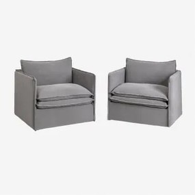 Set Van 2 Grace Fauteuils Van Linnen En Katoen Stof Donkergrijs - Sklum
