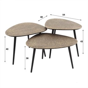 Metallic Brons Salontafel Set Organische Vorm - 62 X 51cm.
