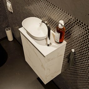 Mondiaz Fowy toiletmeubel 40cm Carrara met witte waskom links en kraangat