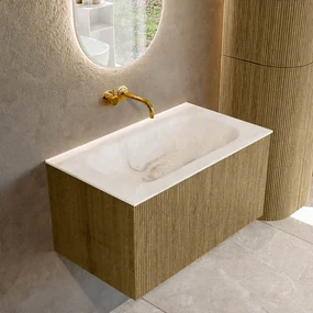 Mondiaz Kurve-dlux 80cm badmeubel dusk met 1 lade en wastafel big small midden zonder kraangat frappe