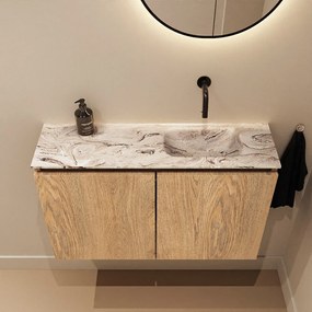 Mondiaz Ture DLux toiletmeubel 80cm washed oak met wastafel glace rechts zonder kraangat