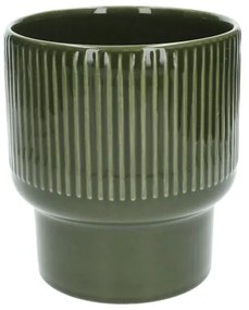 Bloempot, aardewerk, geribbeld, bosgroen,Ø17XH19 cm