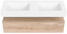 Zaro Alan badmeubel 130cm washed oak 1 lade met vrijhangende wastafel cloud dubbel zonder kraangat talc