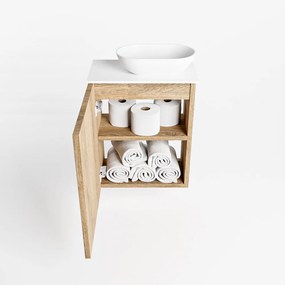 Mondiaz Fowy toiletmeubel 40cm washed oak met witte waskom rechts en kraangat