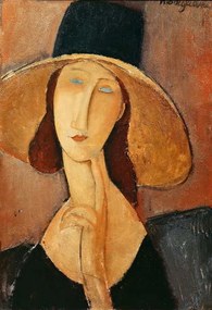 Kunstreproductie Portrait of Jeanne Hebuterne in a large hat, Amedeo Modigliani
