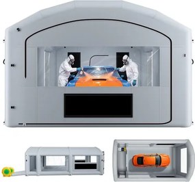 VEVOR Opblaasbare Spuitcabine 8x4,5x3 m Spuitcabine Autospuittent Grijs, met 750W & 950W Blowers, Actieve Koolstoffiltratie, Kleedruimte, PVC Ramen voor Middelgrote Pick-ups, Groot Meubilair, Draagbaar
